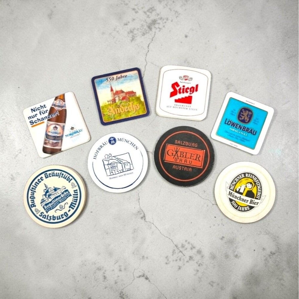 German Austrian Beer Coasters Lot 14 Hofbrau Stiegl Andechs Lowenbrau Bar Decor